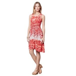 Anthropologie Lilka Coral Gardens Midi Dress has Side Pockets Stretchy Size Med